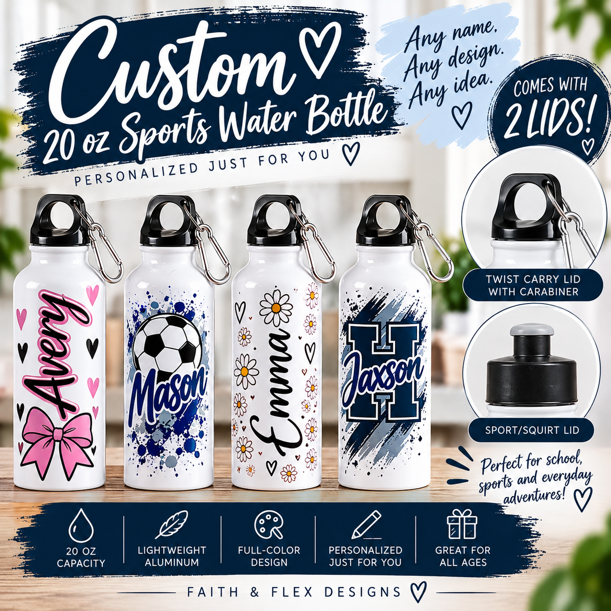 Custom Personalized 20 oz Sports Water Bottle
