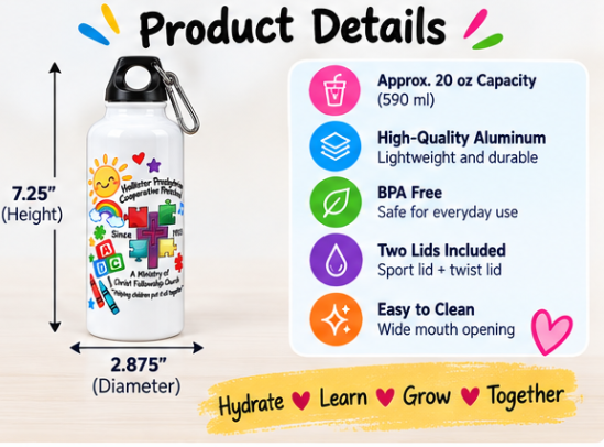 Personalized Preschool Water Bottle – Two Lids