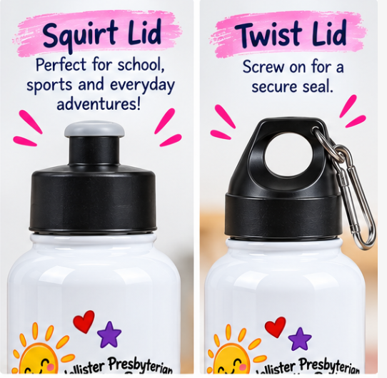 Personalized Preschool Water Bottle – Two Lids